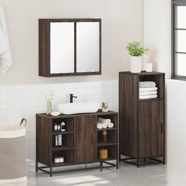Set de muebles baño 3 pzas madera contrachapada roble marrón M 4