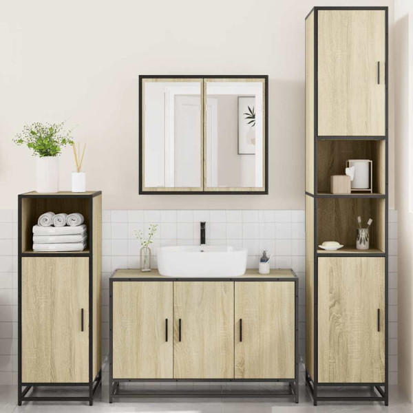 Juego de muebles de baño 4 pzas contrachapada roble sonoma M 3