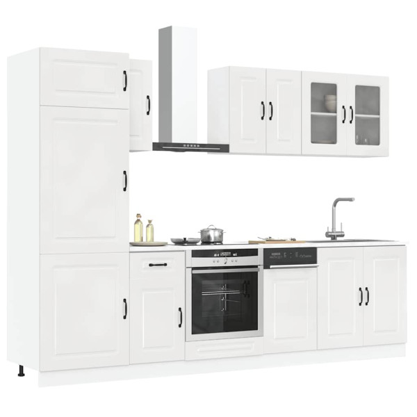 8 peças armário de cozinha conjunto Kalmar branco brilhante D