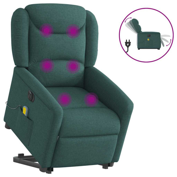 Sillón masaje eléctrico reclinable elevable tela verde oscuro D