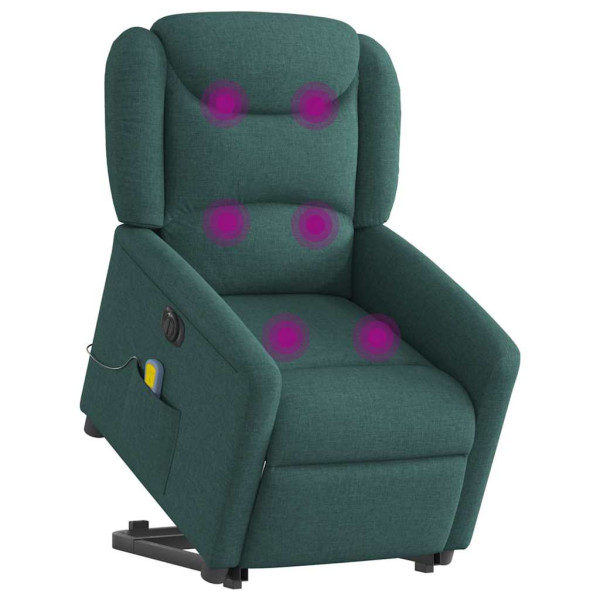 Sillón masaje eléctrico reclinable elevable tela verde oscuro M 3