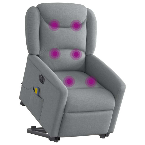 Sillón de masaje eléctrico reclinable elevable tela gris claro M 3