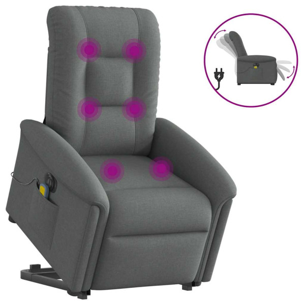 Sillón de masaje eléctrico reclinable elevable tela gris oscuro D