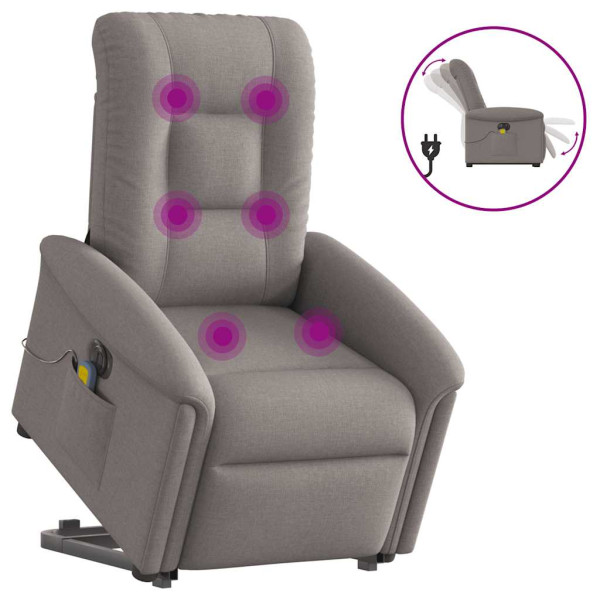 Sillón de masaje eléctrico reclinable elevable tela taupé D