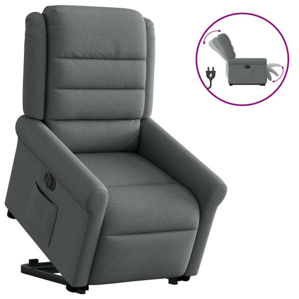 Sillón eléctrico reclinable elevable de tela gris oscuro D