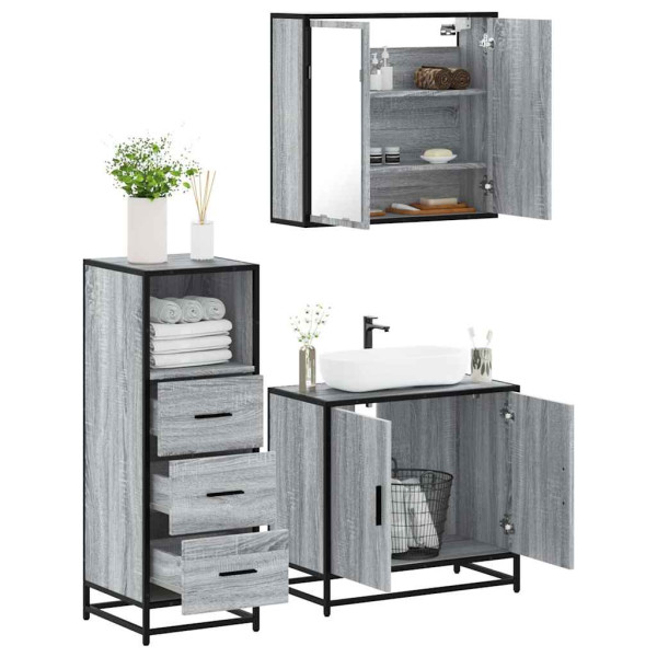 Set de muebles de baño 3 pzas madera contrachapada gris sonoma D