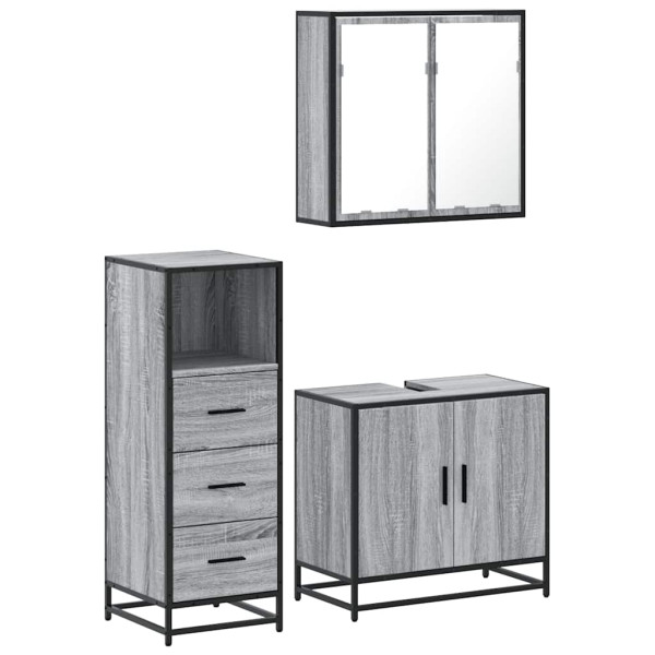 Set de muebles de baño 3 pzas madera contrachapada gris sonoma M 2