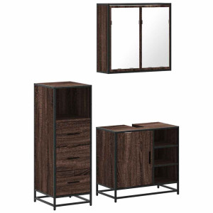 Set de muebles baño 3 pzas madera contrachapada roble marrón H