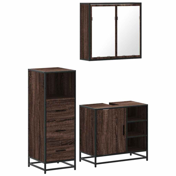 Set de muebles baño 3 pzas madera contrachapada roble marrón M 2