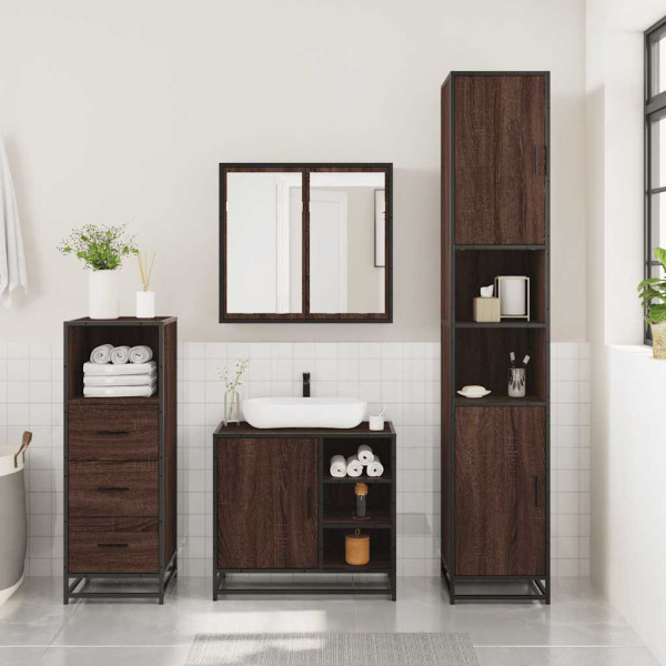 Set de muebles baño 3 pzas madera contrachapada roble marrón M 3