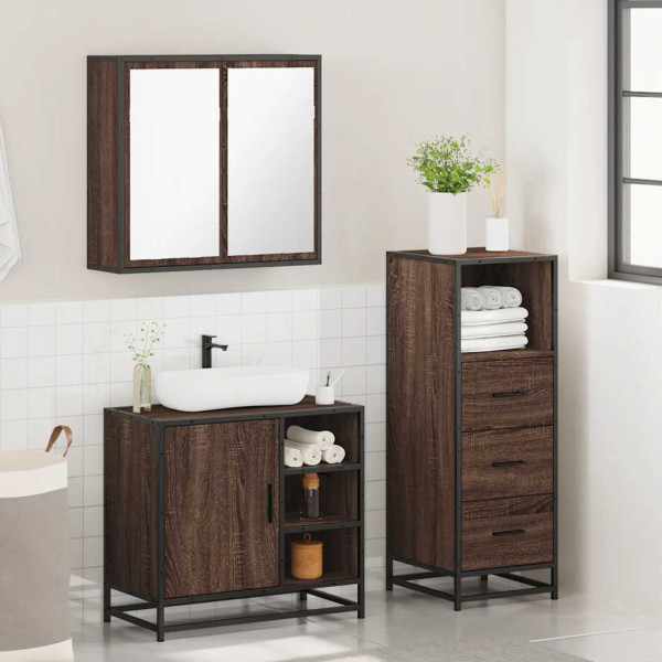 Set de muebles baño 3 pzas madera contrachapada roble marrón M 4