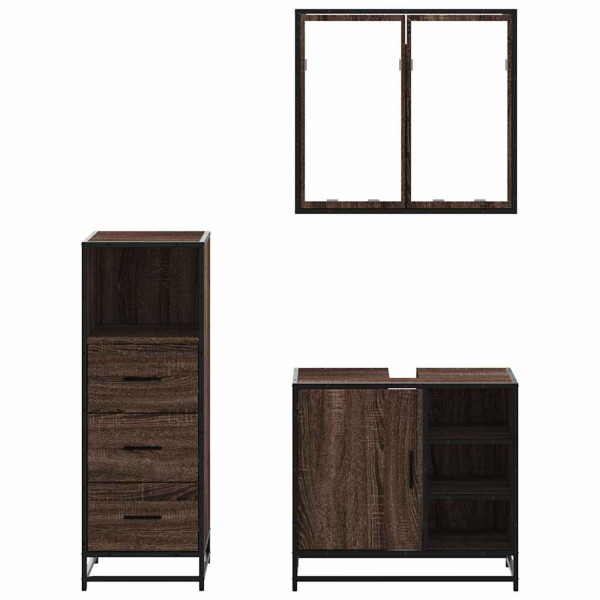 Set de muebles baño 3 pzas madera contrachapada roble marrón M 5