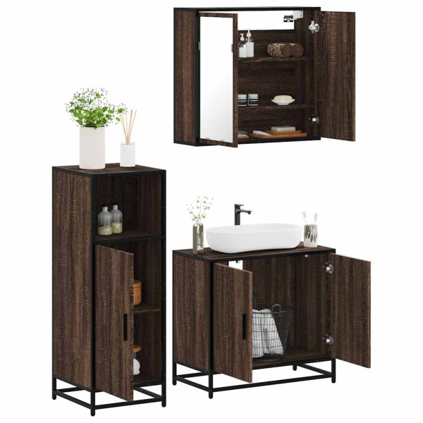 Set de muebles baño 3 pzas madera contrachapada roble marrón D