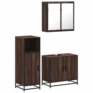 Set de muebles baño 3 pzas madera contrachapada roble marrón H
