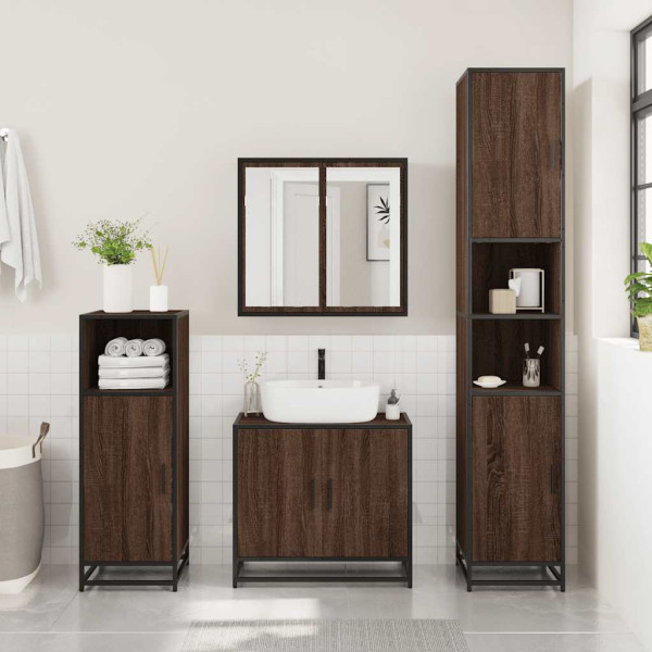 Set de muebles baño 3 pzas madera contrachapada roble marrón M 3