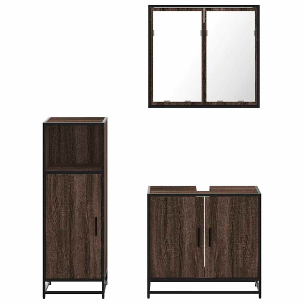 Set de muebles baño 3 pzas madera contrachapada roble marrón M 5