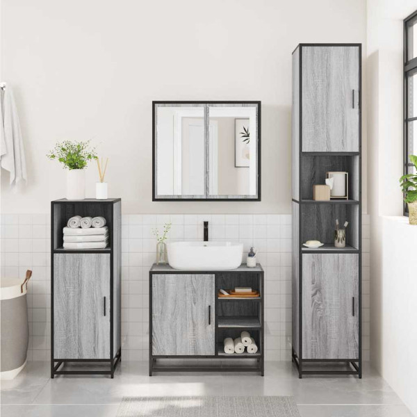 Set de muebles de baño 3 pzas madera contrachapada gris sonoma M 3