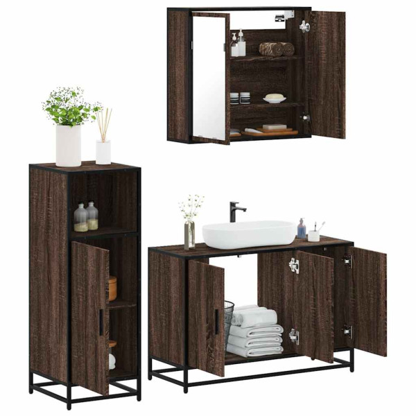 Set de muebles baño 3 pzas madera contrachapada roble marrón D