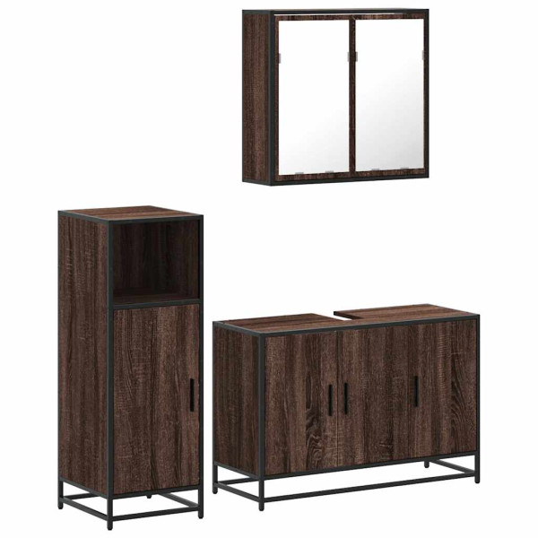 Set de muebles baño 3 pzas madera contrachapada roble marrón M 2