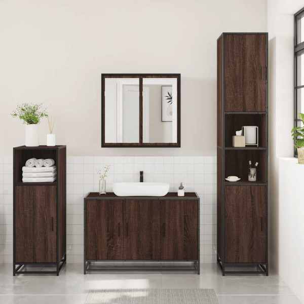Set de muebles baño 3 pzas madera contrachapada roble marrón M 3