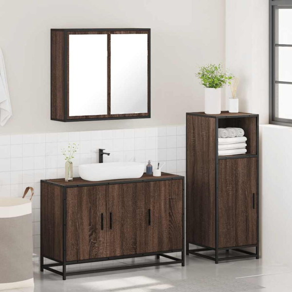 Set de muebles baño 3 pzas madera contrachapada roble marrón M 4