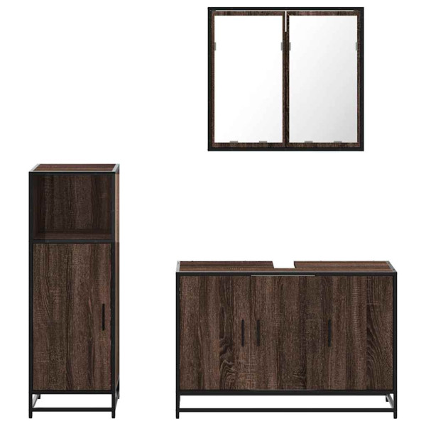 Set de muebles baño 3 pzas madera contrachapada roble marrón M 5
