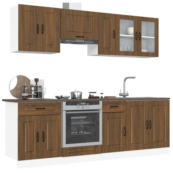 Mueble cocina Kalmar roble marrón 8 pzas madera contrachapada D