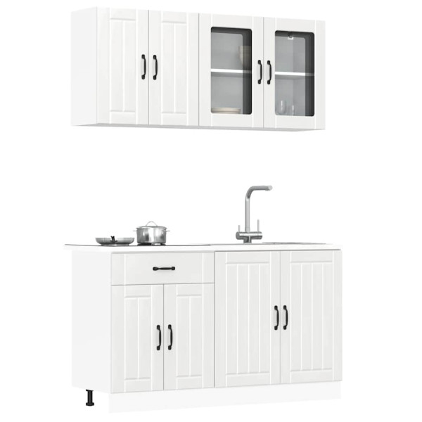 4 peças armário de cozinha conjunto Kalmar branco brilhante D