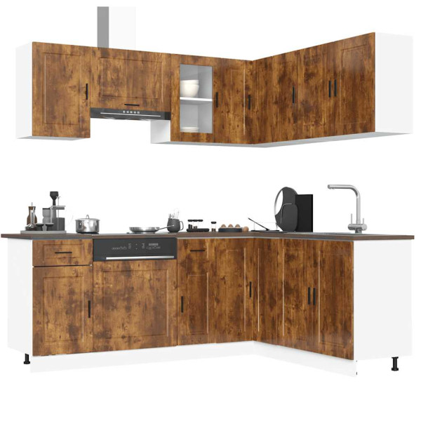Mueble cocina Porto roble ahumado 11 pzas madera contrachapada D