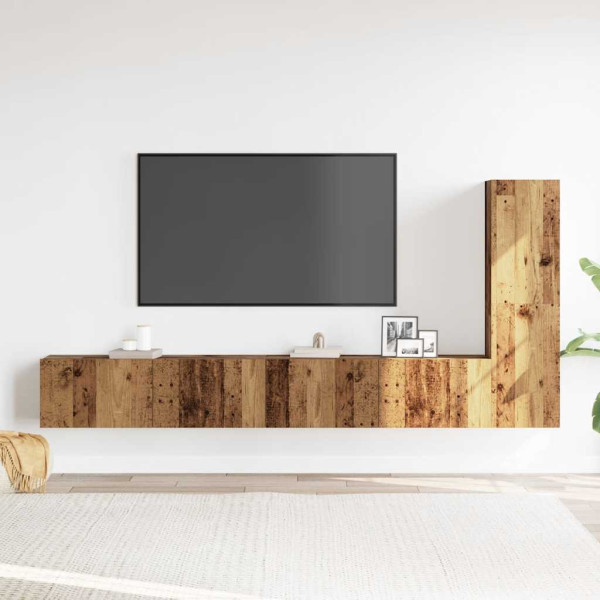 Conjunto de mueble de TV 3 piezas montado la pared madera vieja M 3