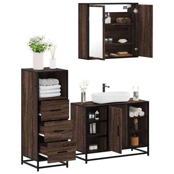 Set de muebles baño 3 pzas madera contrachapada roble marrón D