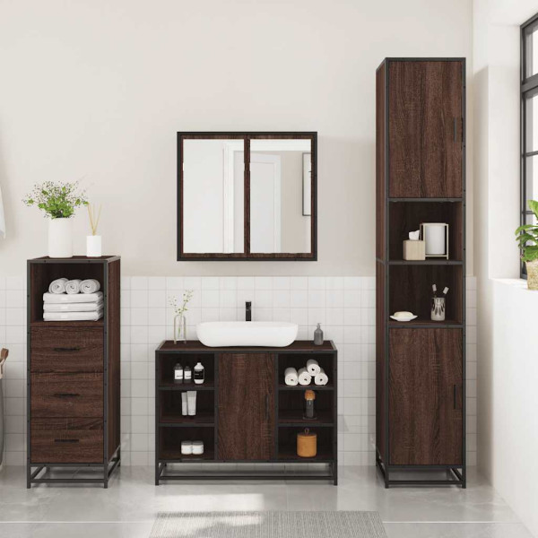 Set de muebles baño 3 pzas madera contrachapada roble marrón M 3