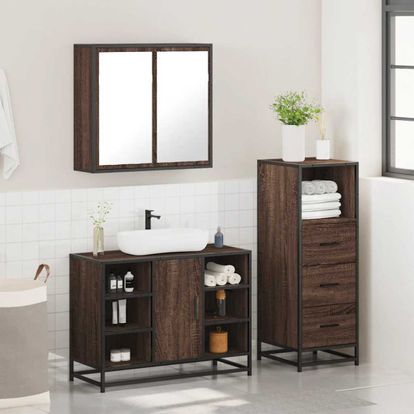 Set de muebles baño 3 pzas madera contrachapada roble marrón M 4