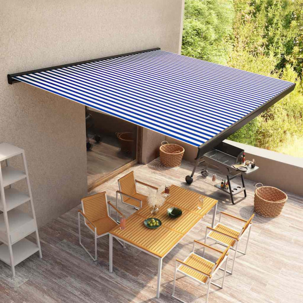 Toldo de carrete motorizado azul y blanco 350x250 cm D