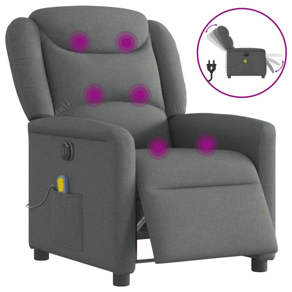 Sillón reclinable de masaje eléctrico tela gris oscuro D