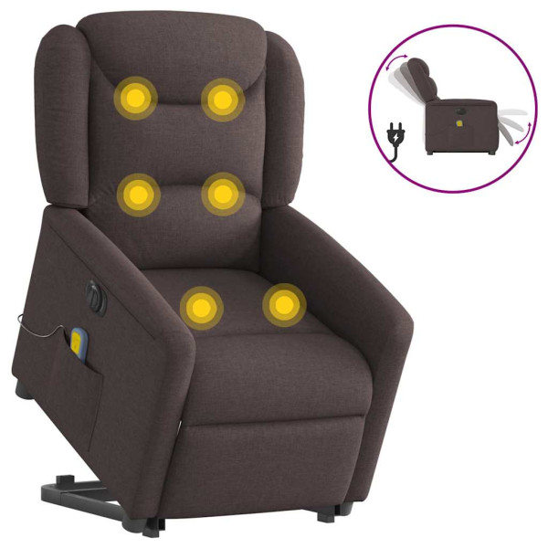 Sillón masaje eléctrico reclinable elevable tela marrón oscuro D