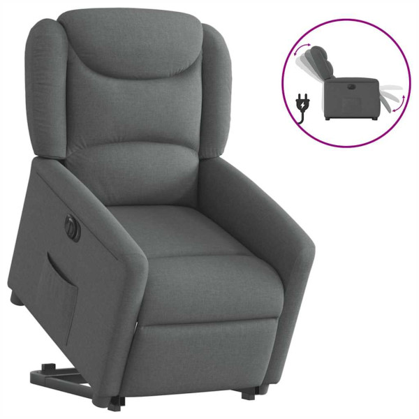 Sillón eléctrico reclinable elevable de tela gris oscuro D