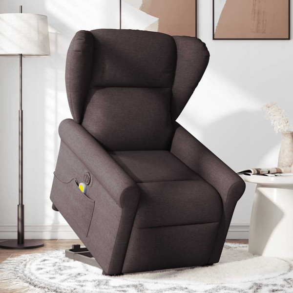 Sillón masaje eléctrico reclinable elevable tela marrón oscuro M 2