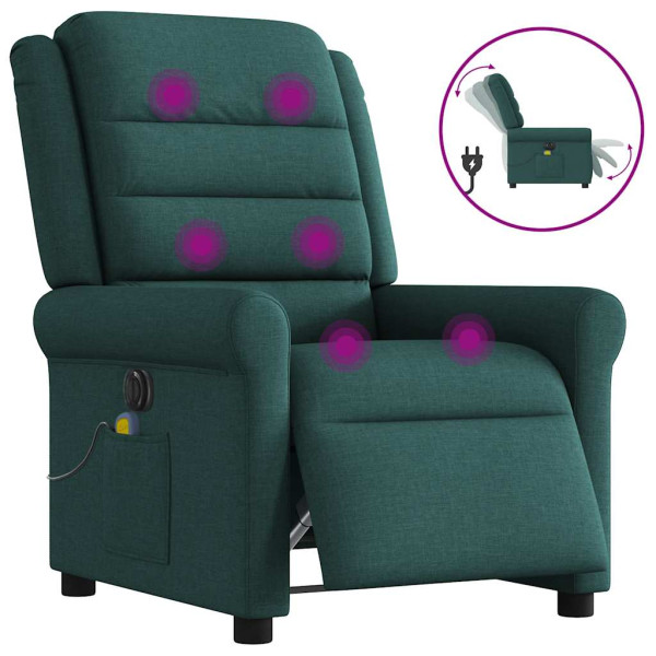 Sillón reclinable de masaje eléctrico tela verde oscuro D