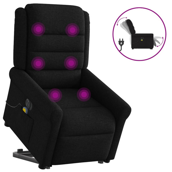 Sillón de masaje eléctrico reclinable elevable tela negro D