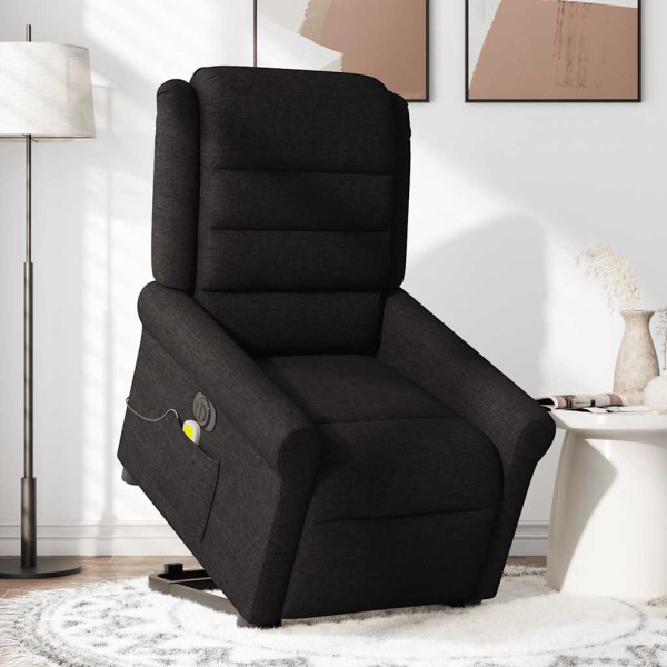 Sillón de masaje eléctrico reclinable elevable tela negro M 3