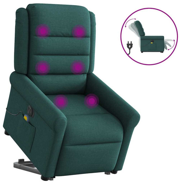 Sillón masaje eléctrico reclinable elevable tela verde oscuro D