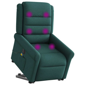 Sillón masaje eléctrico reclinable elevable tela verde oscuro H