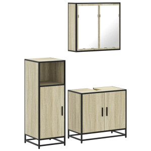Set de muebles de baño 3 pzas madera contrachapada roble Sonoma H