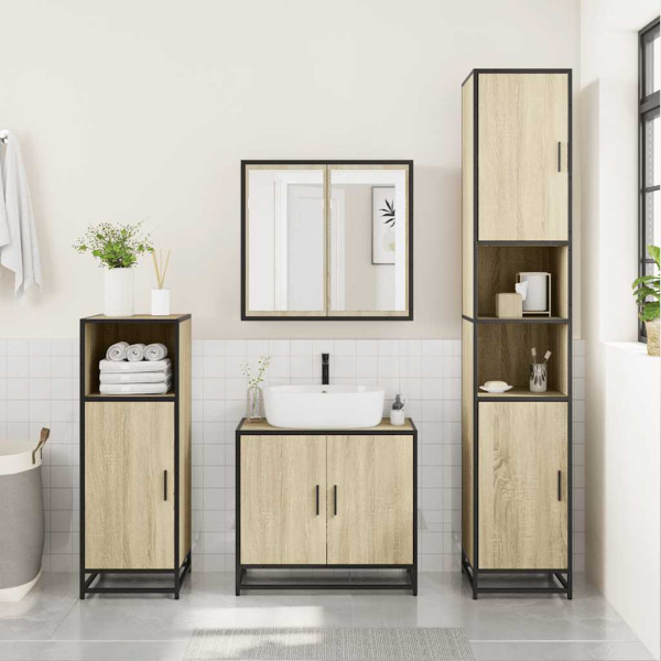 Set de muebles de baño 3 pzas madera contrachapada roble Sonoma M 3