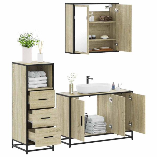 Set de muebles de baño 3 pzas madera contrachapada roble Sonoma D