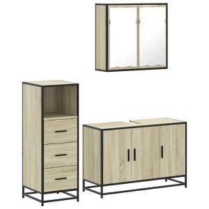 Set de muebles de baño 3 pzas madera contrachapada roble Sonoma H