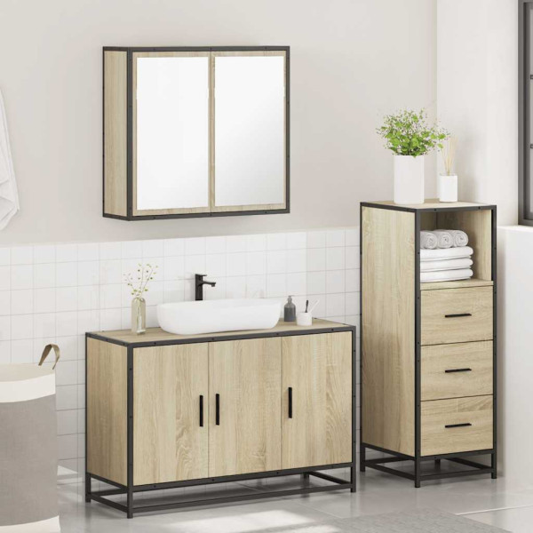 Set de muebles de baño 3 pzas madera contrachapada roble Sonoma M 4