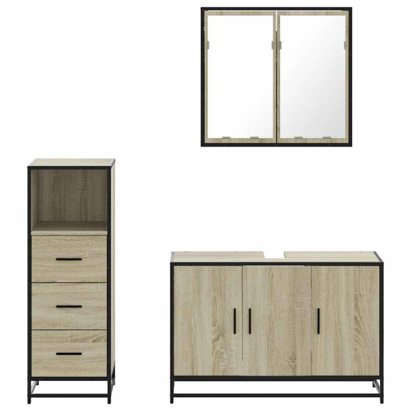 Set de muebles de baño 3 pzas madera contrachapada roble Sonoma M 5