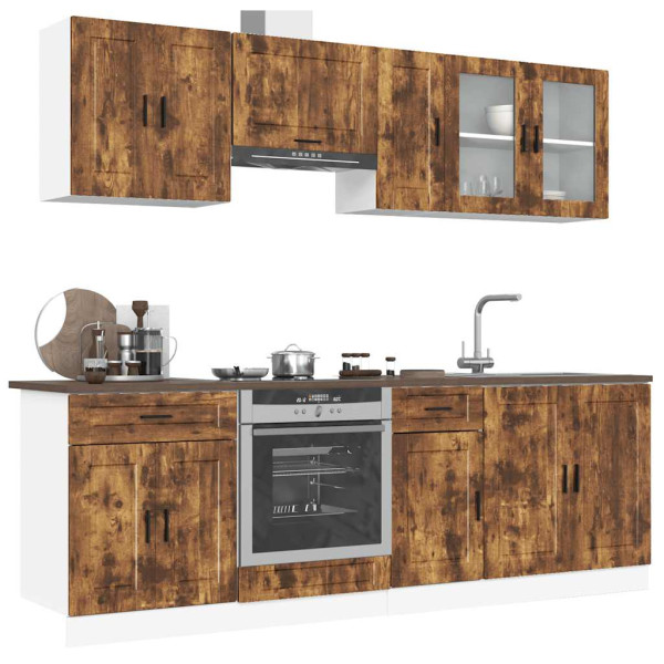 Mueble cocina Kalmar roble ahumado 8 pzas madera contrachapada D